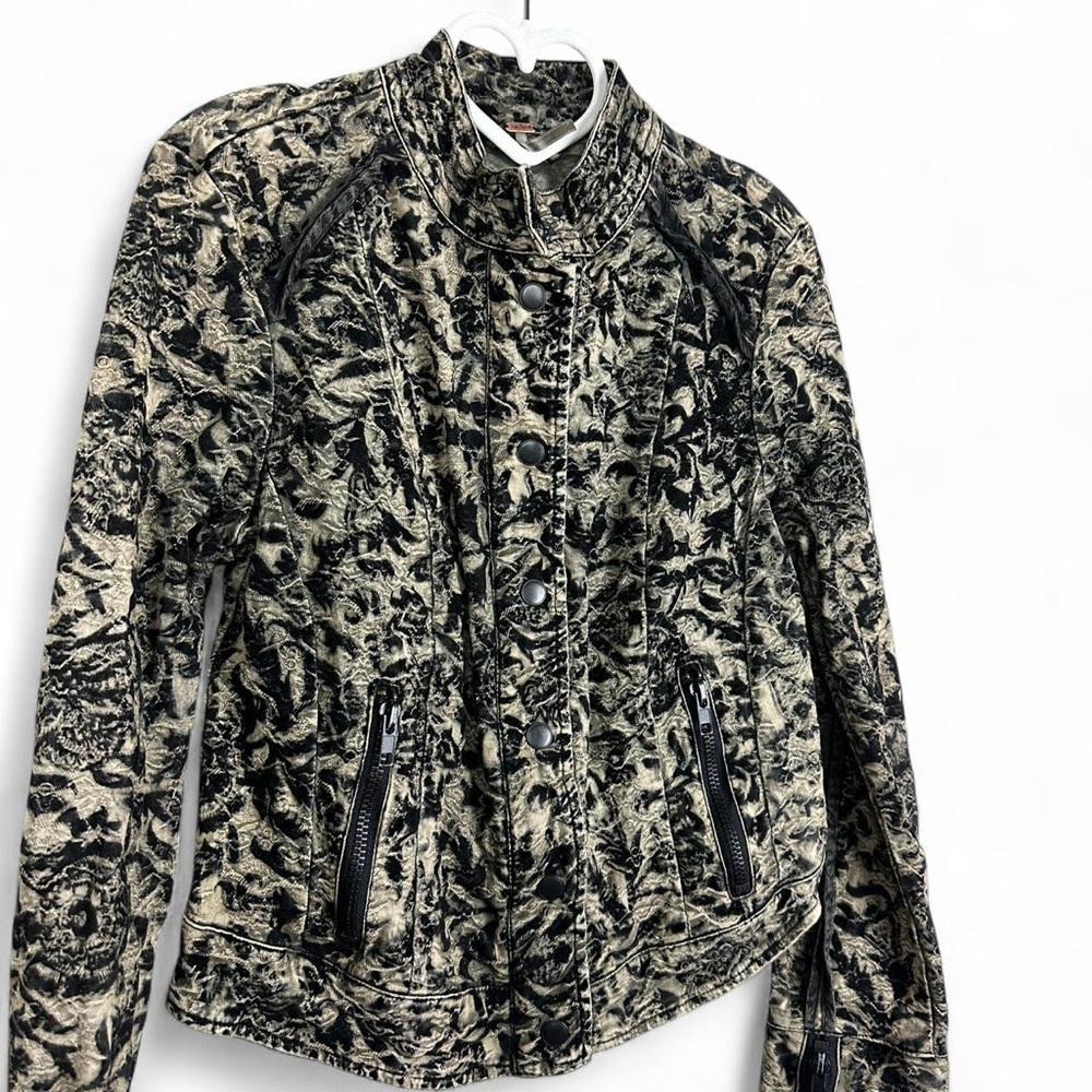 Free People Black & gray Flock Motorcycle floral jacket
